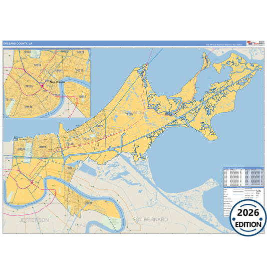 Orleans County, LA Business Reference 5 Digit ZIP Code Wall Map