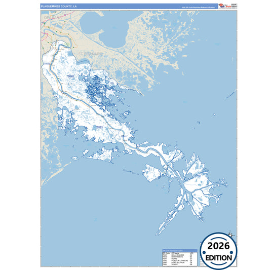 Plaquemines County, LA Business Reference 5 Digit ZIP Code Wall Map