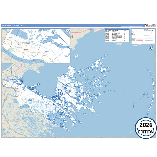 St. Bernard County, LA Business Reference 5 Digit ZIP Code Wall Map