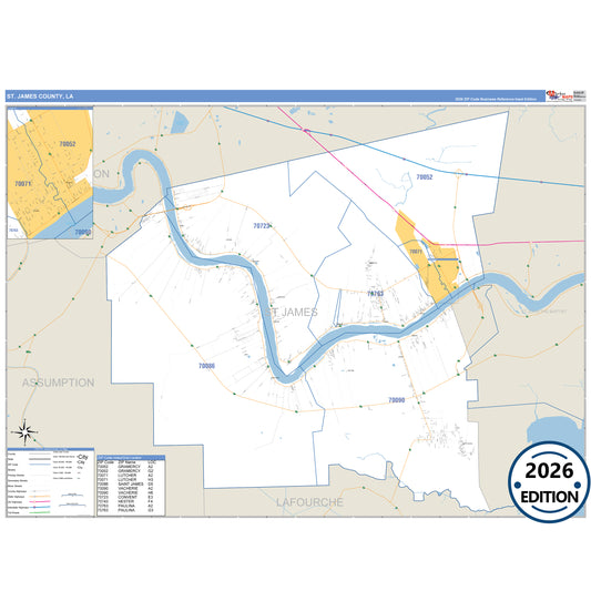 St. James County, LA Business Reference 5 Digit ZIP Code Wall Map