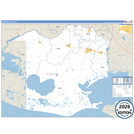 Vermilion County, LA Business Reference 5 Digit ZIP Code Wall Map