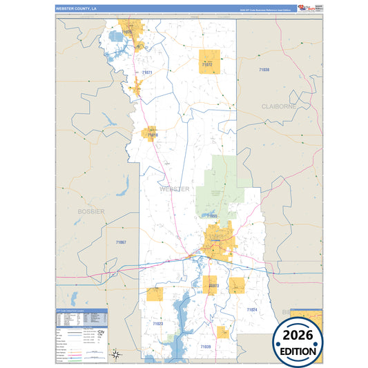 Webster County, LA Business Reference 5 Digit ZIP Code Wall Map