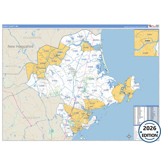 Essex County, MA Business Reference 5 Digit ZIP Code Wall Map