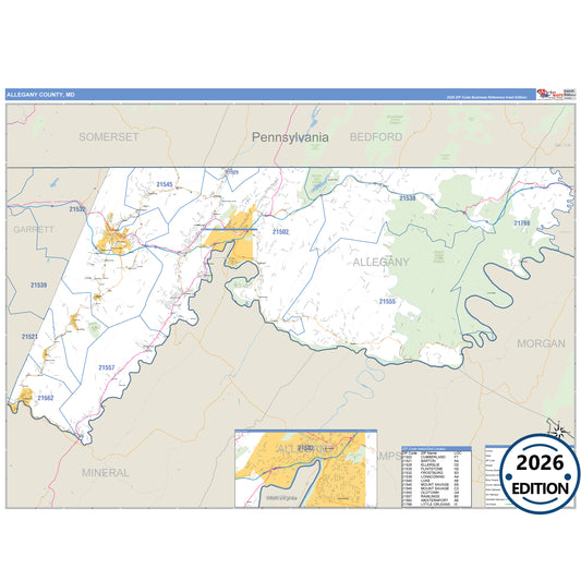 Allegany County, MD Business Reference 5 Digit ZIP Code Wall Map