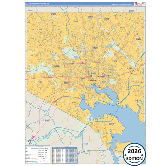 Baltimore County, MD Business Reference 5 Digit ZIP Code Wall Map