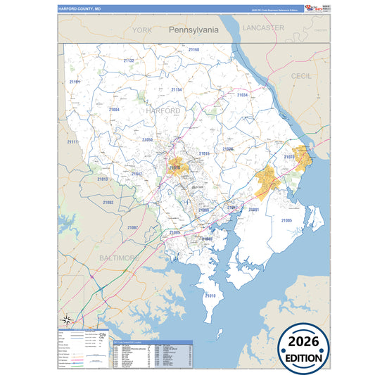 Harford County, MD Business Reference 5 Digit ZIP Code Wall Map