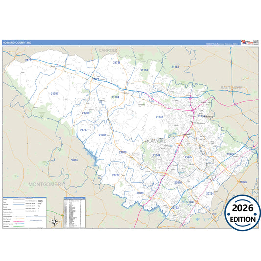Howard County, MD Business Reference 5 Digit ZIP Code Wall Map