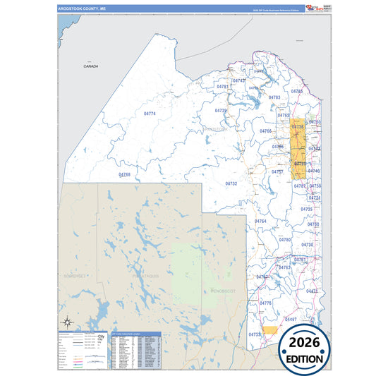 Aroostook County, ME Business Reference 5 Digit ZIP Code Wall Map