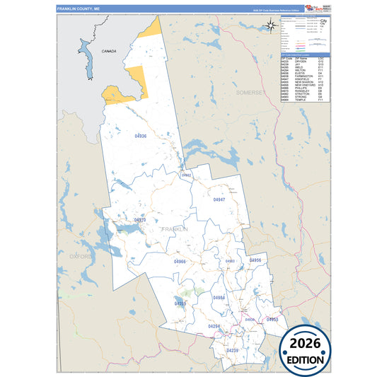 Franklin County, ME Business Reference 5 Digit ZIP Code Wall Map