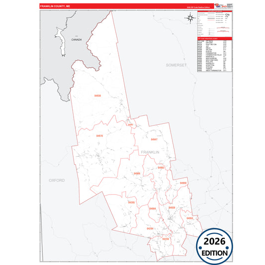 Franklin County, ME Red Line 5 Digit ZIP Code Wall Map