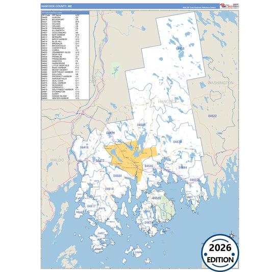 Hancock County, ME Business Reference 5 Digit ZIP Code Wall Map