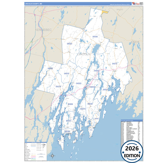 Lincoln County, ME Business Reference 5 Digit ZIP Code Wall Map