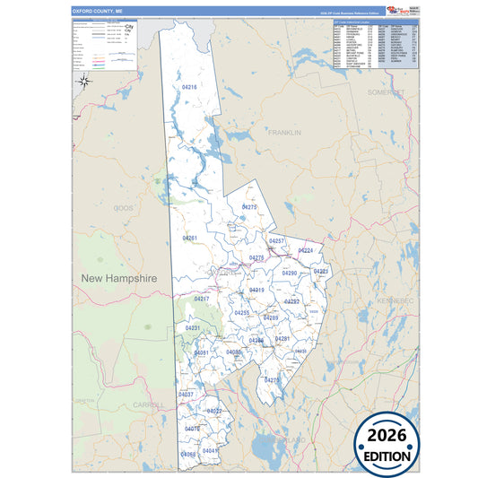 Oxford County, ME Business Reference 5 Digit ZIP Code Wall Map