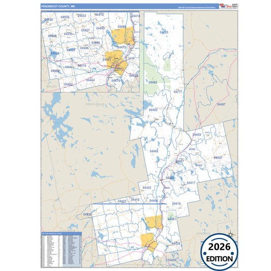 Penobscot County, ME Business Reference 5 Digit ZIP Code Wall Map