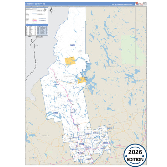 Somerset County, ME Business Reference 5 Digit ZIP Code Wall Map