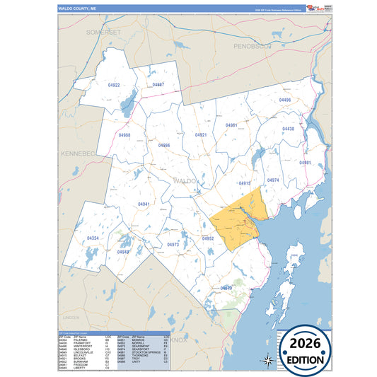 Waldo County, ME Business Reference 5 Digit ZIP Code Wall Map