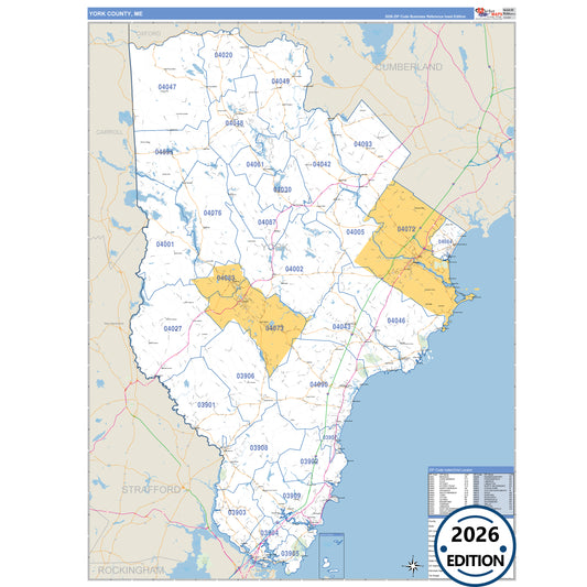 York County, ME Business Reference 5 Digit ZIP Code Wall Map