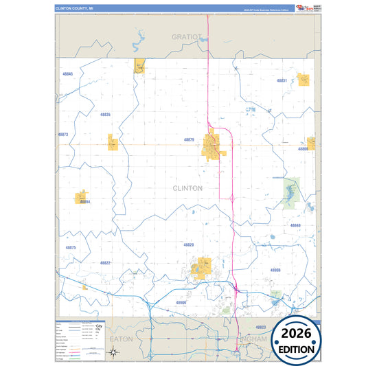 Clinton County, MI Business Reference 5 Digit ZIP Code Wall Map