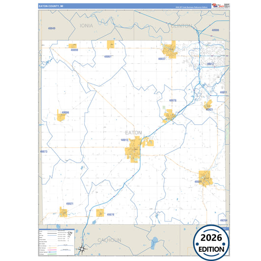 Eaton County, MI Business Reference 5 Digit ZIP Code Wall Map