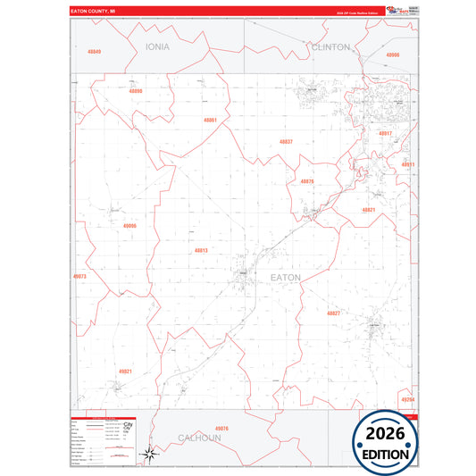 Eaton County, MI Red Line 5 Digit ZIP Code Wall Map