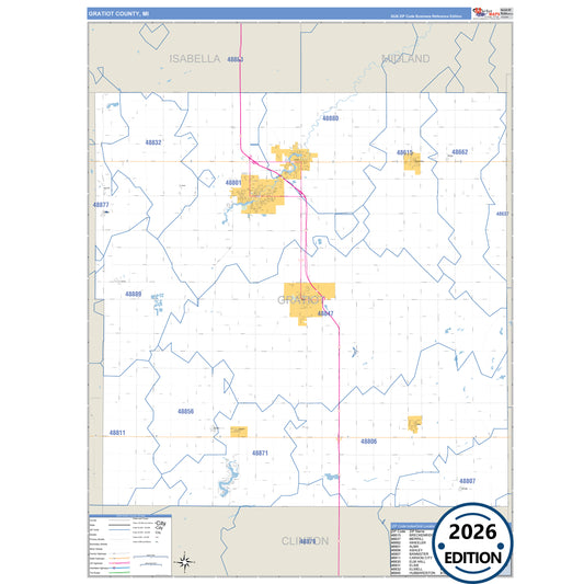 Gratiot County, MI Business Reference 5 Digit ZIP Code Wall Map