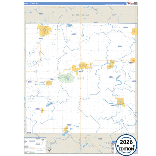 Ionia County, MI Business Reference 5 Digit ZIP Code Wall Map