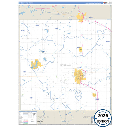 Isabella County, MI Business Reference 5 Digit ZIP Code Wall Map