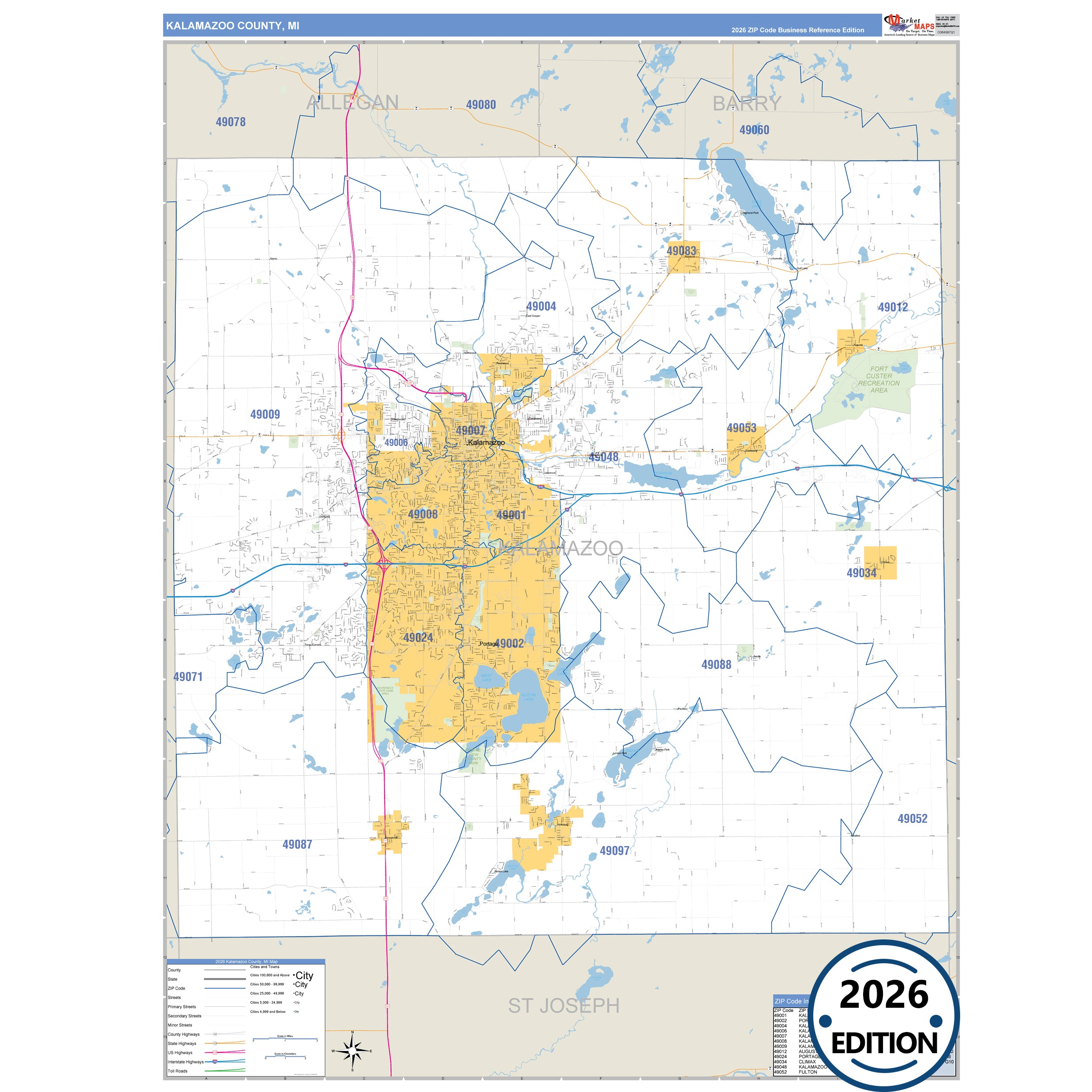 Kalamazoo, MI ZIP Code Wall Map – ZipCodeMaps