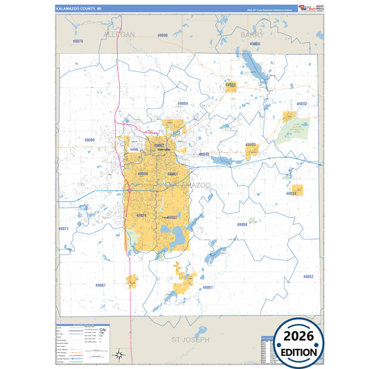 Kalamazoo County, MI Business Reference 5 Digit ZIP Code Wall Map