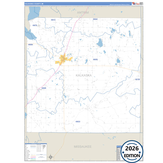 Kalkaska County, MI Business Reference 5 Digit ZIP Code Wall Map