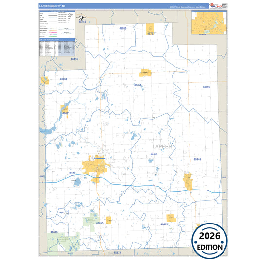 Lapeer County, MI Business Reference 5 Digit ZIP Code Wall Map