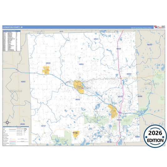 Livingston County, MI Business Reference 5 Digit ZIP Code Wall Map
