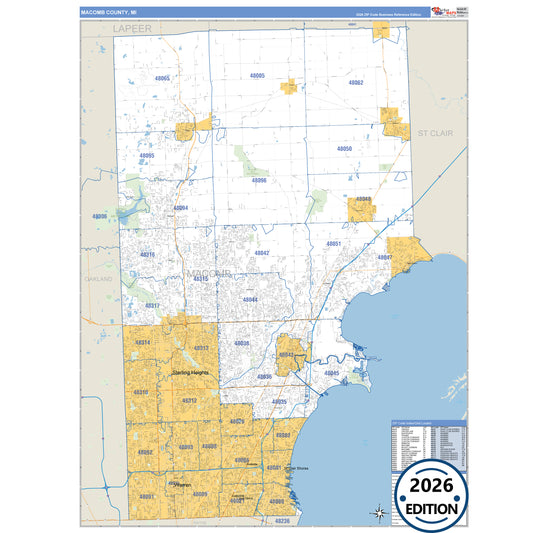 Macomb County, MI Business Reference 5 Digit ZIP Code Wall Map