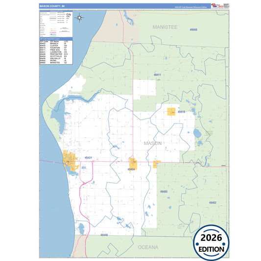 Mason County, MI Business Reference 5 Digit ZIP Code Wall Map