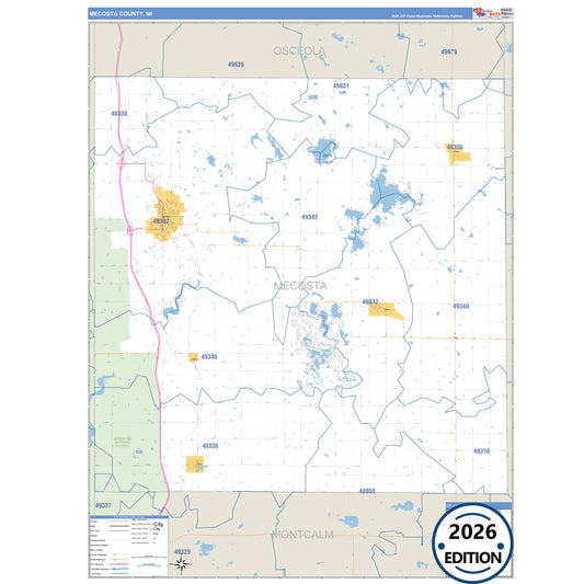 Mecosta County, MI Business Reference 5 Digit ZIP Code Wall Map