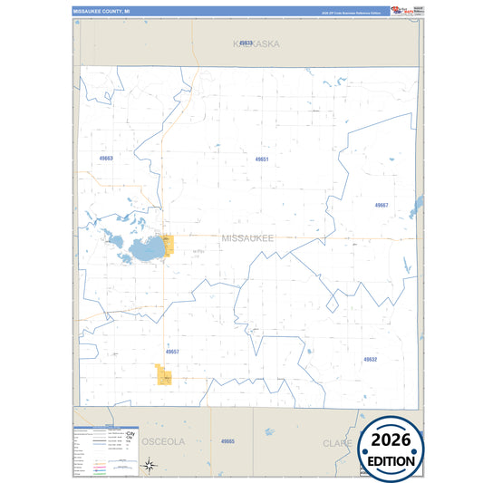 Missaukee County, MI Business Reference 5 Digit ZIP Code Wall Map