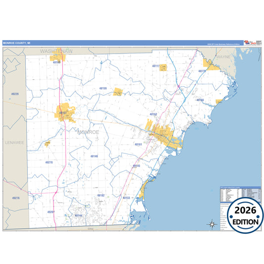 Monroe County, MI Business Reference 5 Digit ZIP Code Wall Map