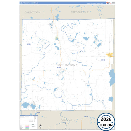 Montmorency County, MI Business Reference 5 Digit ZIP Code Wall Map