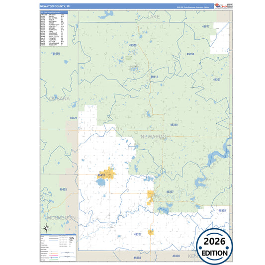 Newaygo County, MI Business Reference 5 Digit ZIP Code Wall Map