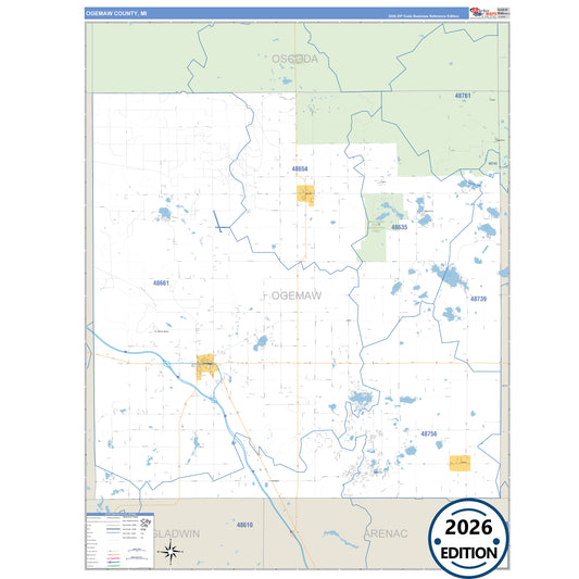 Ogemaw County, MI Business Reference 5 Digit ZIP Code Wall Map