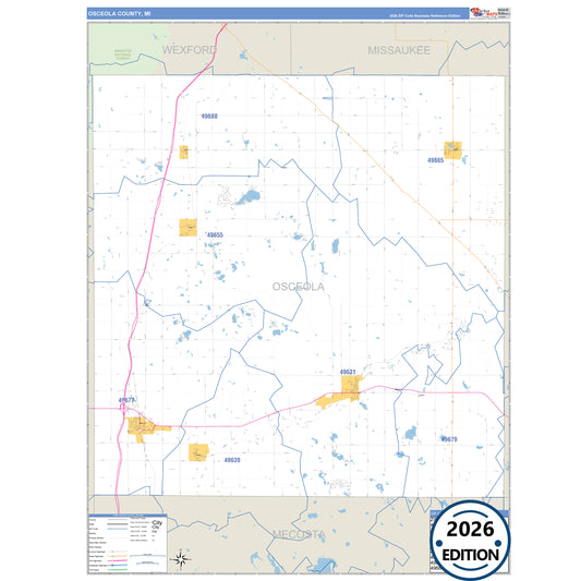 Osceola County, MI Business Reference 5 Digit ZIP Code Wall Map