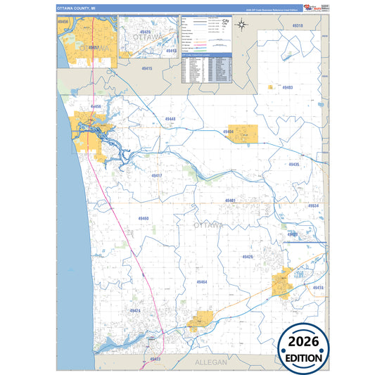 Ottawa County, MI Business Reference 5 Digit ZIP Code Wall Map