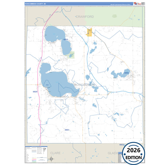 Roscommon County, MI Business Reference 5 Digit ZIP Code Wall Map