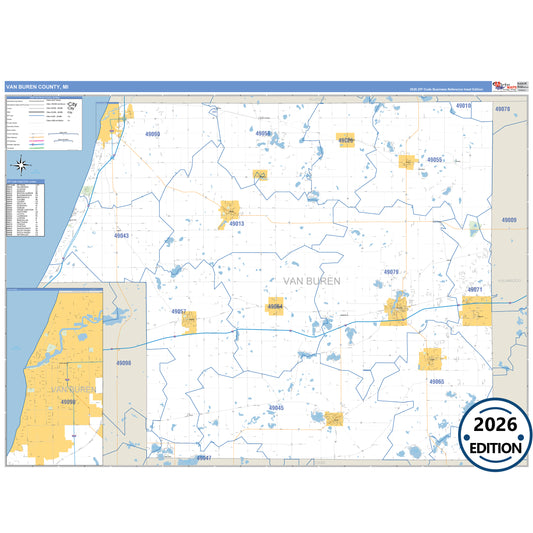 Van Buren County, MI Business Reference 5 Digit ZIP Code Wall Map