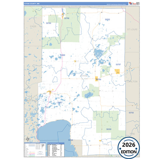 Aitkin County, MN Business Reference 5 Digit ZIP Code Wall Map