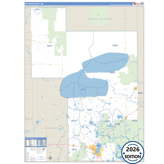 Beltrami County, MN Business Reference 5 Digit ZIP Code Wall Map