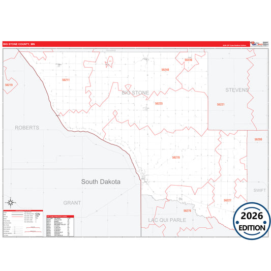Big Stone County, MN Red Line 5 Digit ZIP Code Wall Map