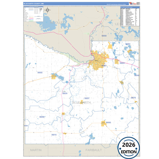 Blue Earth County, MN Business Reference 5 Digit ZIP Code Wall Map