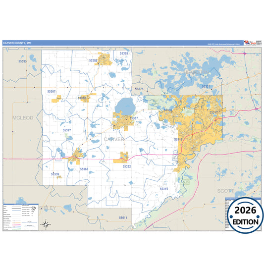 Carver County, MN Business Reference 5 Digit ZIP Code Wall Map