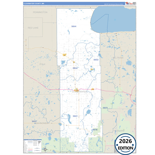Clearwater County, MN Business Reference 5 Digit ZIP Code Wall Map